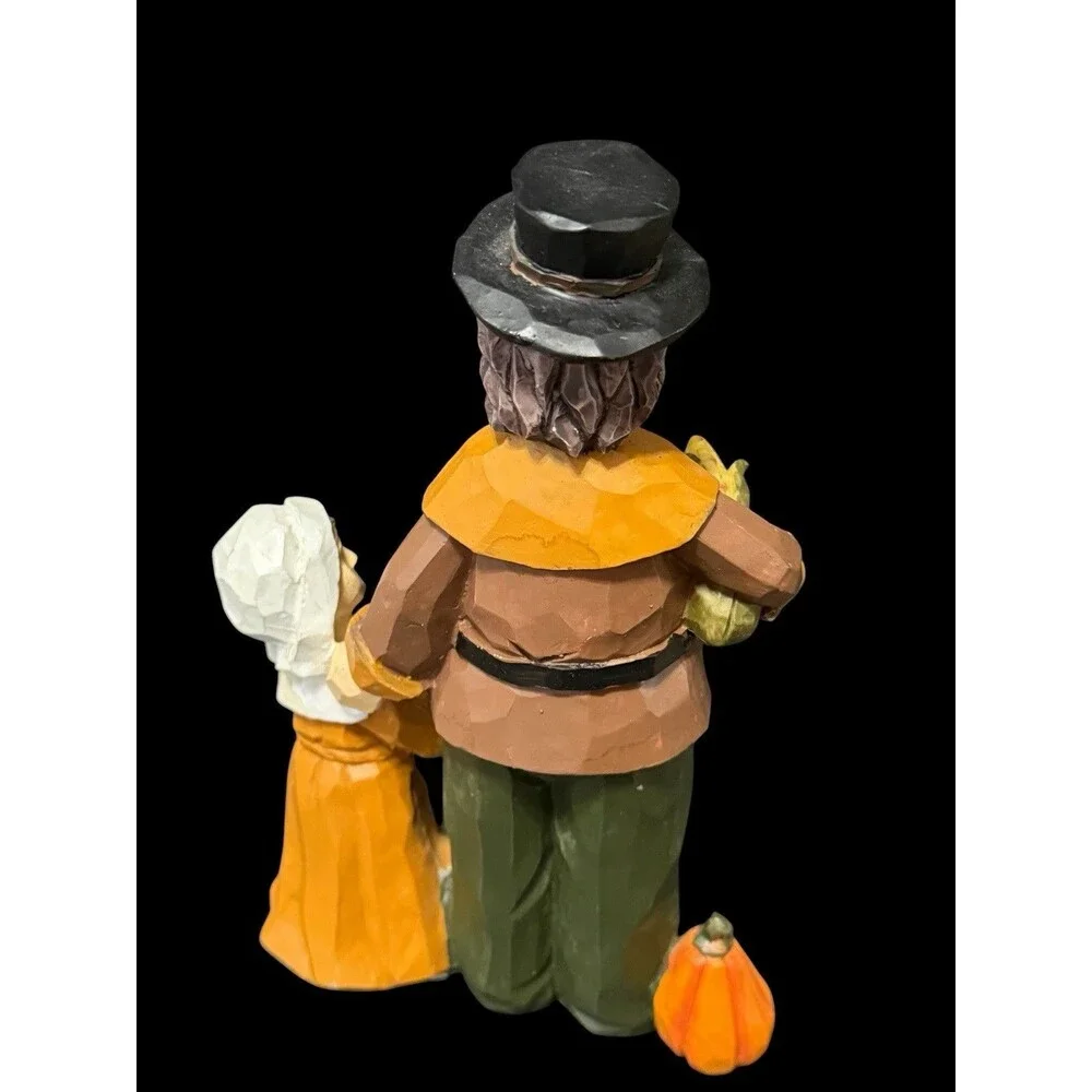 Vtg Tii Collections Pilgrim & Child Hand Painted Resin Figurine Wood Carve Look